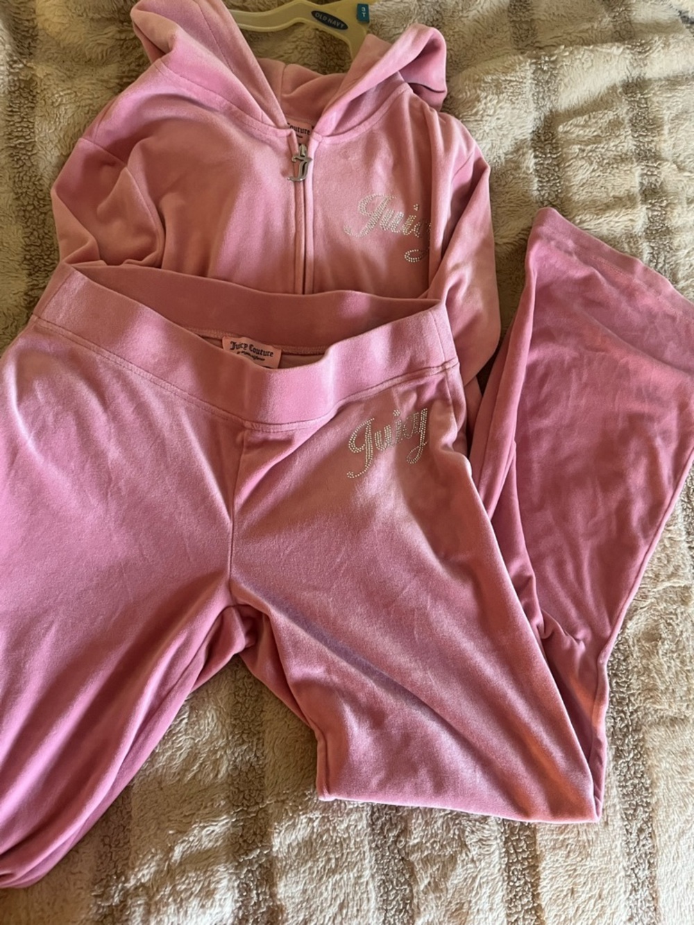Juicy Couture Pink Velour Zip Hoodie & Pants Set with Rhinestone Logo